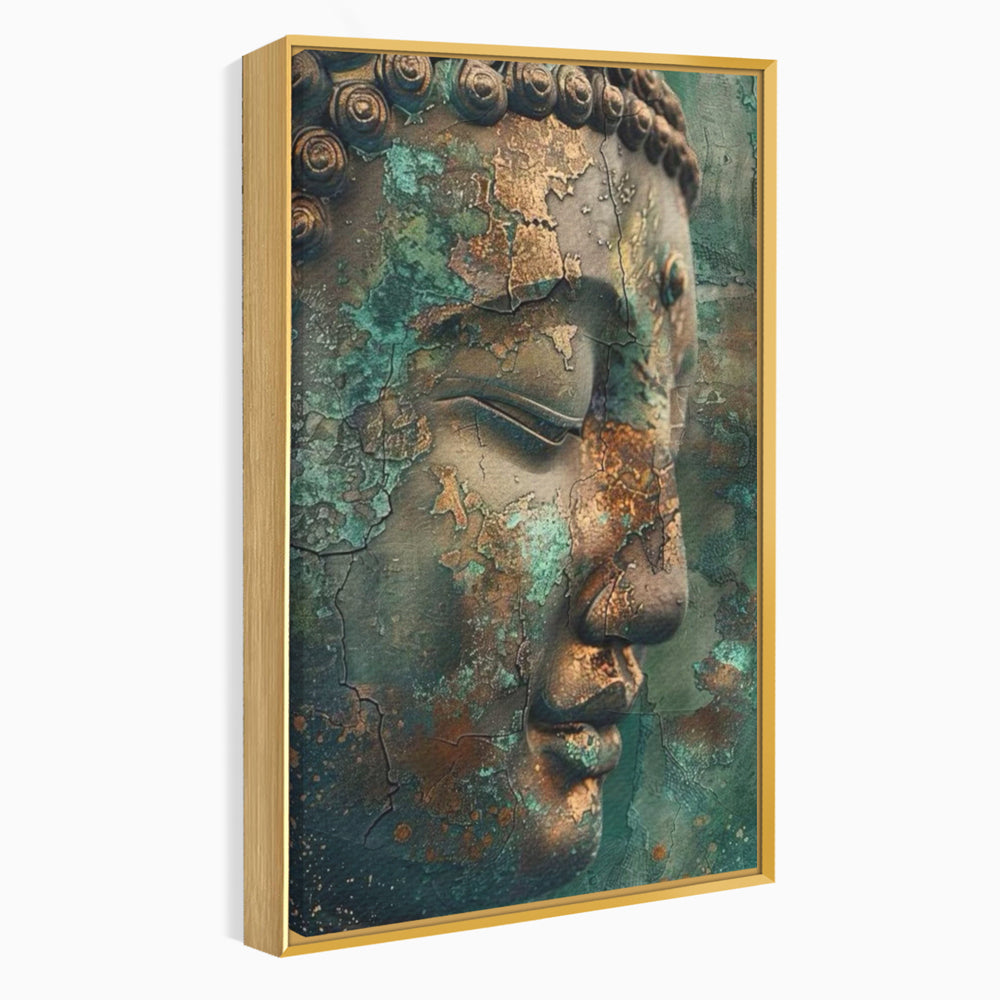 Tablou canvas cu tablou canvas cu profil de buddha, in rama de aluminiu auriu